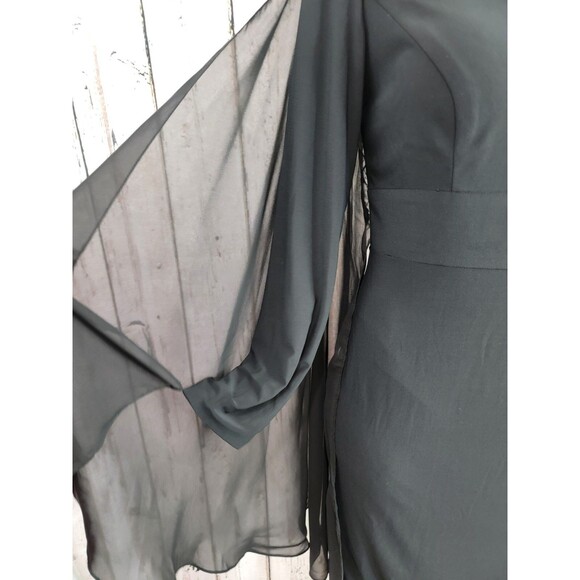 BF Women's Size 4 Dalia MacPhee Black Shear Caped Long Sleeve Sheath Dress $260! - Picture 4 of 15